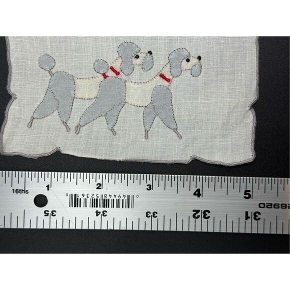 Vintage Linen Cocktail Napkins French Poodle Set of 5 - Picture 5 of 5